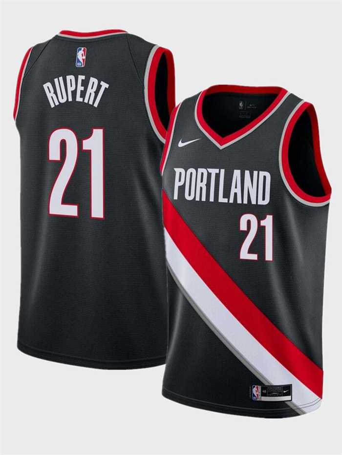 Mens Portland Trail Blazers #21 Rayan Rupert Black Icon Edition Stitched Basketball Jersey Dzhi